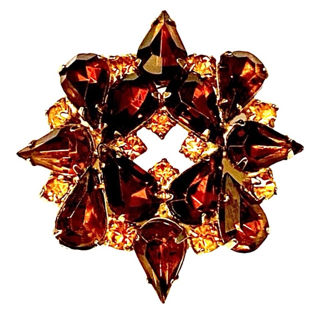 Vintage 1950s Amber Topaz Rhinestone Brooch
